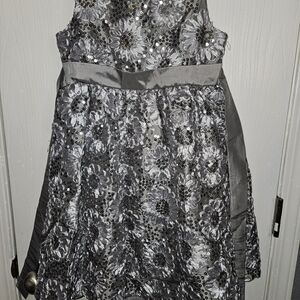 Chic Silver Floral Kids Dress